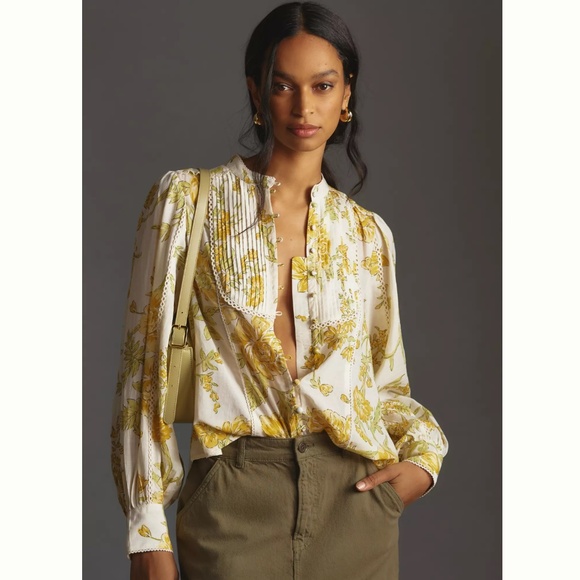 Anthropologie Long-Sleeve Floral Peasant Buttondown- Size M - Picture 3 of 3